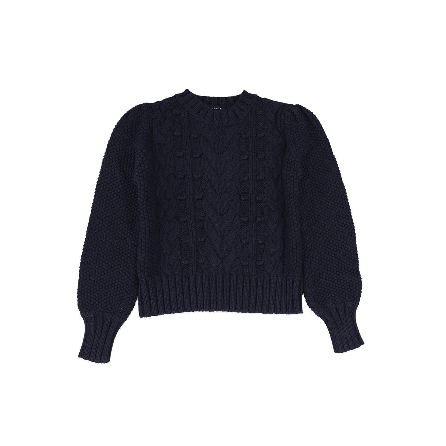 Bamboo Navy Cable Knit Puff Sleeve Sweater [FINAL SALE]