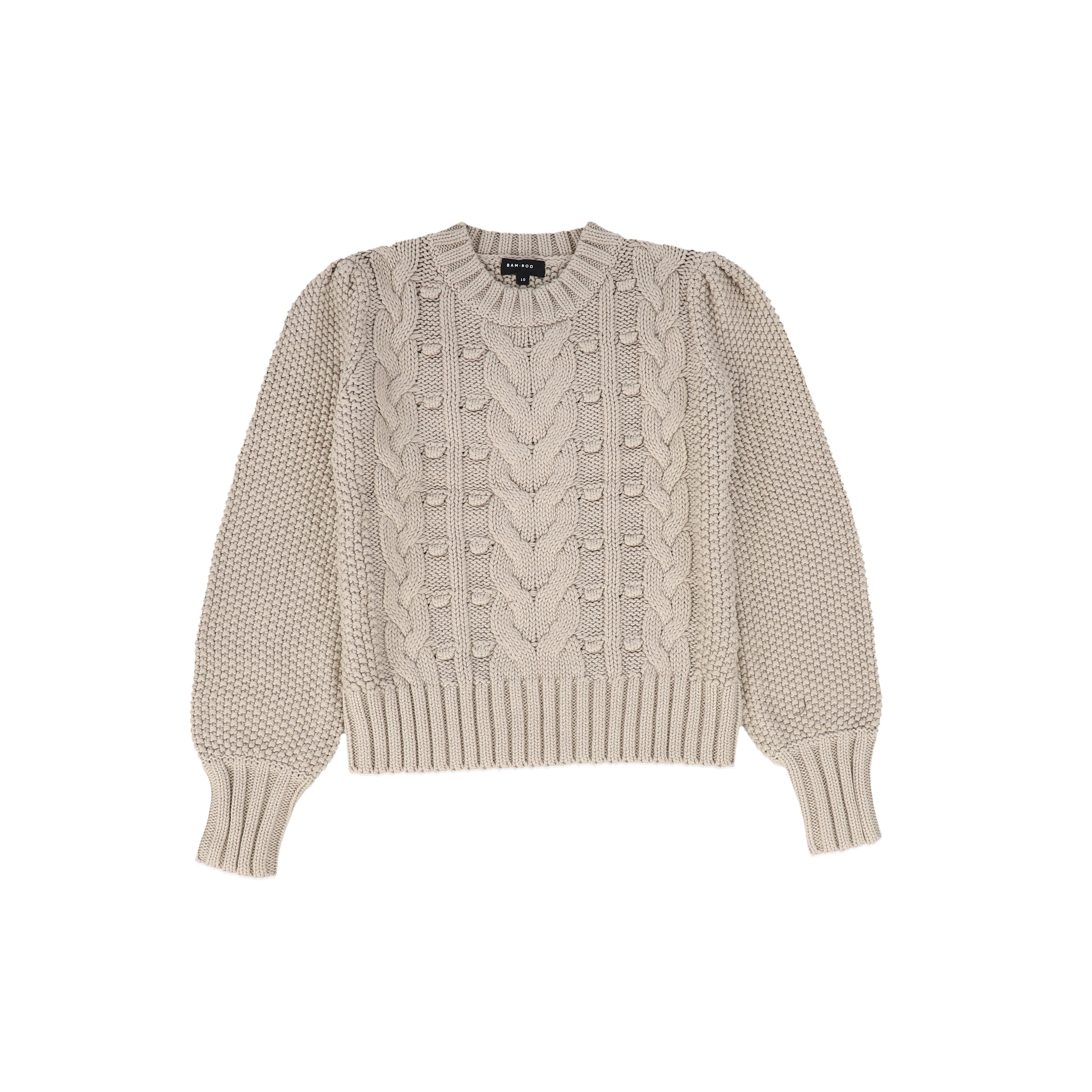 Bamboo Oatmeal Cable Knit Puff Sleeve Sweater – Luibelle