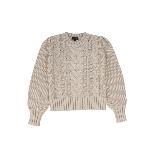 Bamboo Oatmeal Cable Knit Puff Sleeve Sweater [FINAL SALE]