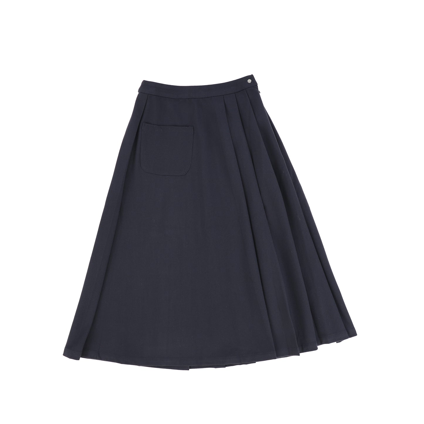 Valentina Navy Flannel Pleated Midi Skirt [FINAL SALE]