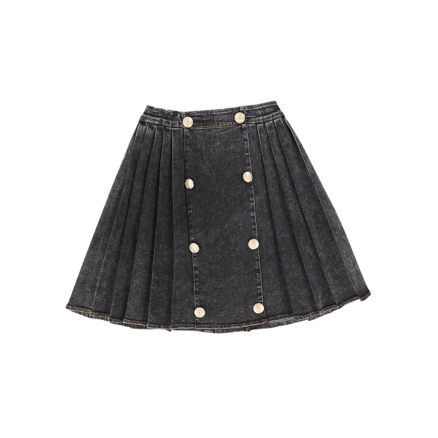 BACE COLLECTION BLACK DENIM PLEATED DOUBLE BUTTON SKIRT [FINAL SALE]