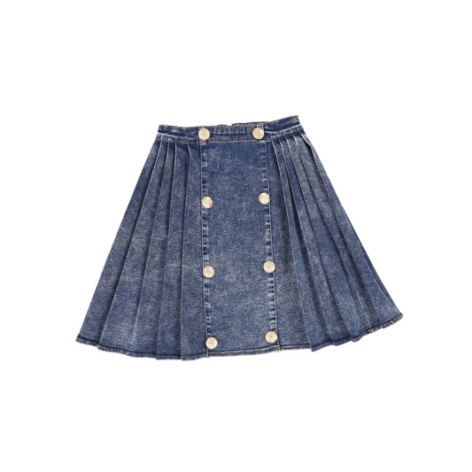 Bace Collection Denim Pleated Double Button Skirt [FINAL SALE]