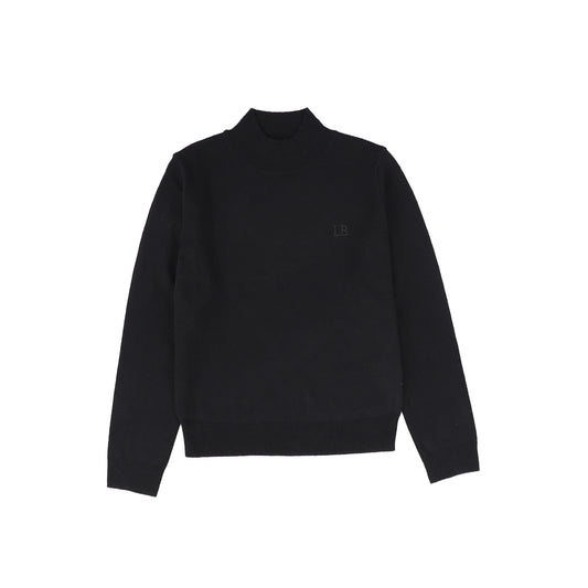 Le Bourdon Black Silk Knit Mock Neck Sweater