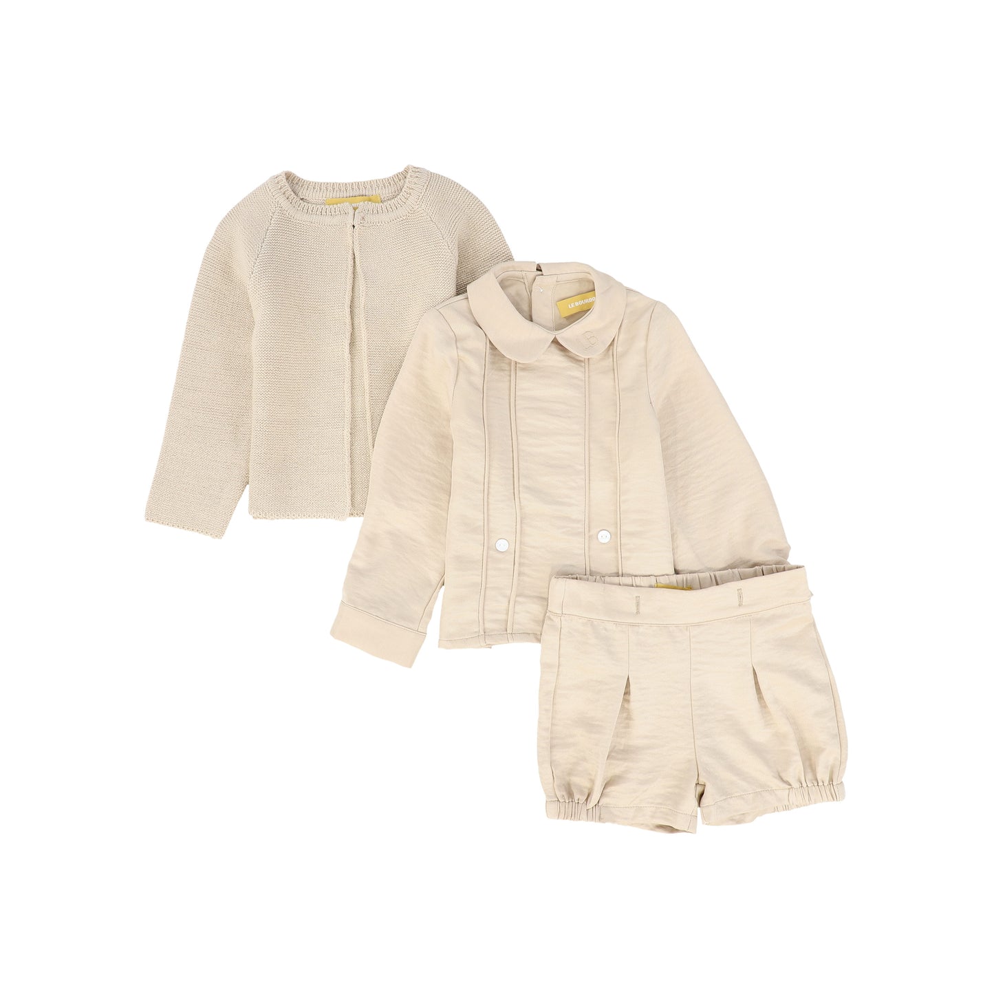 Le Bourdon Beige Piped 3 Piece Baby Set [FINAL SALE]