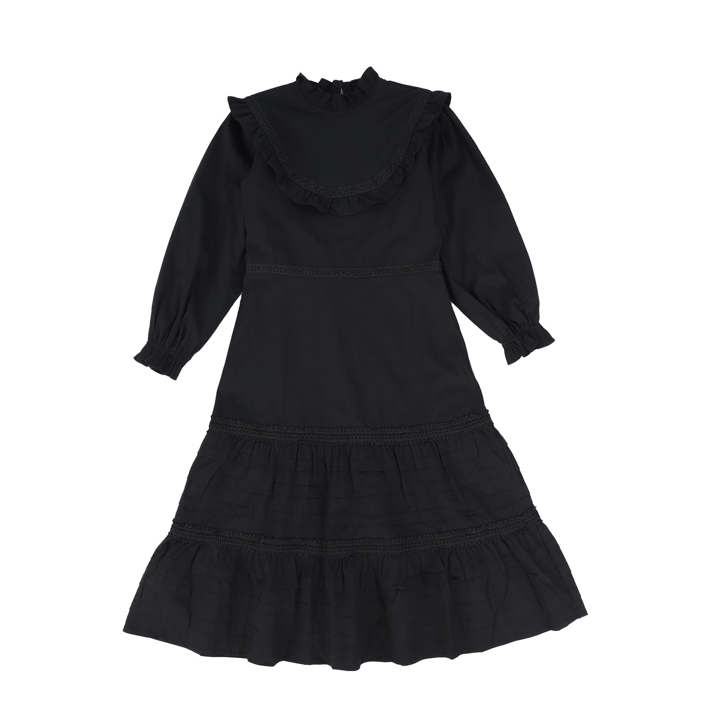 Valentina Black Ruffle Lace Trim Midi Dress [FINAL SALE]