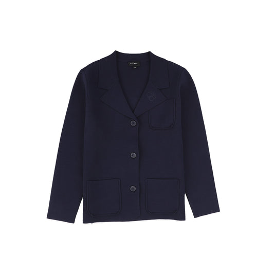 Bamboo Navy Pocket Emblem Knit Blazer [FINAL SALE]