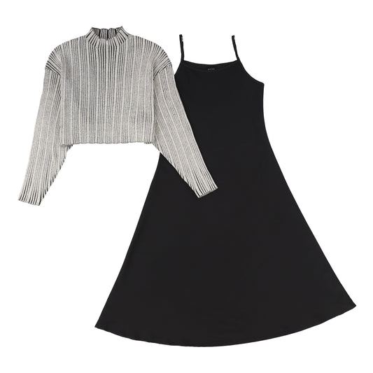 Bamboo Black Textured Knit Maxi Dress Set [FINAL SALE]