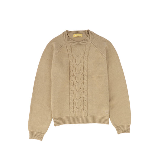 Le Bourdon Beige Braided Knit Crew Sweater