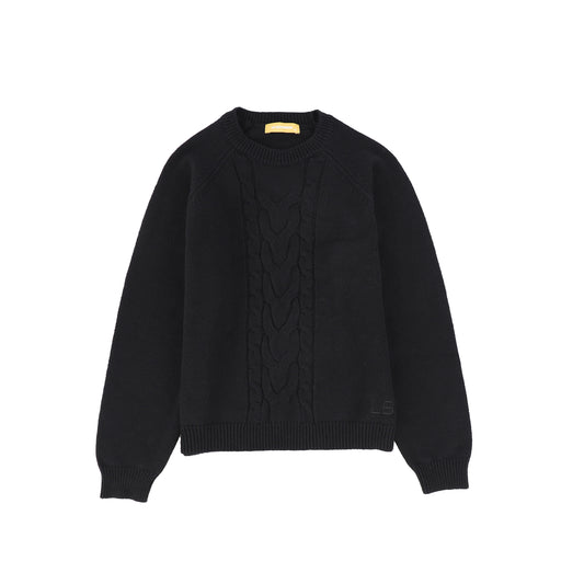 Le Bourdon Black Braided Knit Crew Sweater