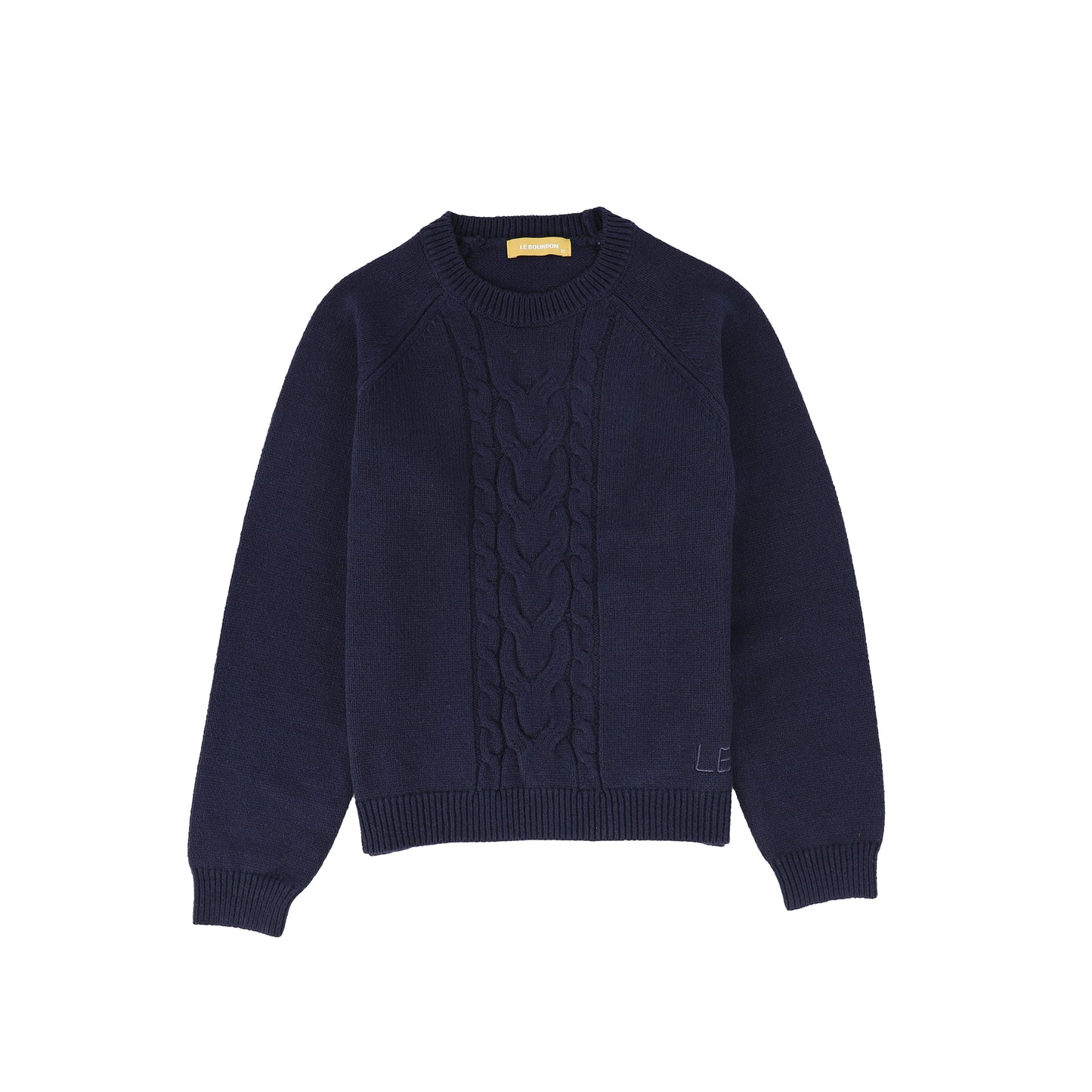 Le Bourdon Navy Braided Knit Crew Sweater