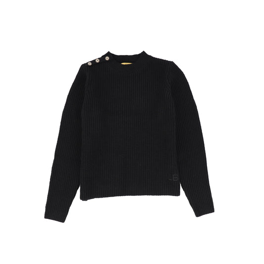 Le Bourdon Black Ribbed Button Shoulder Sweater [FINAL SALE]