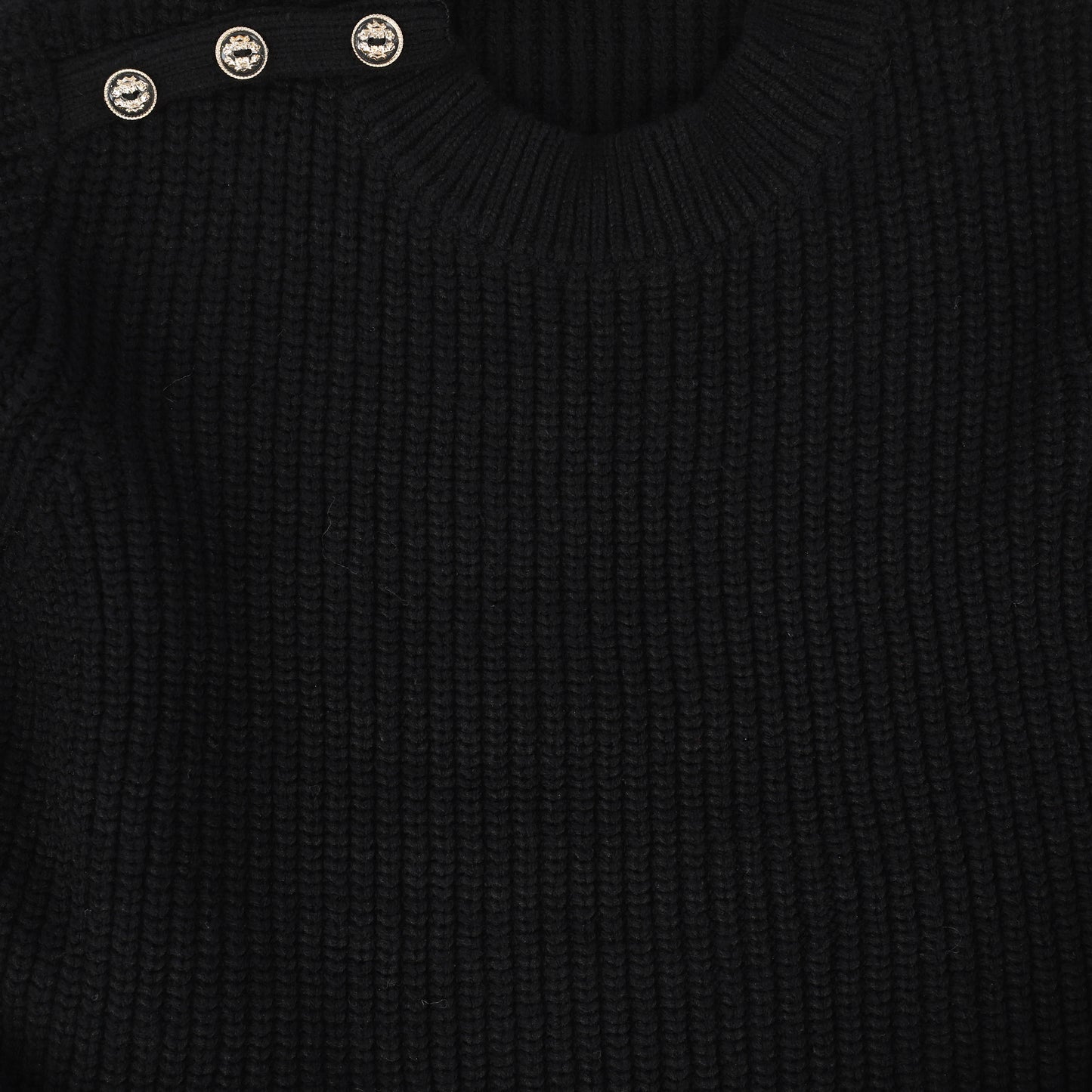 Le Bourdon Black Ribbed Button Shoulder Sweater [FINAL SALE]