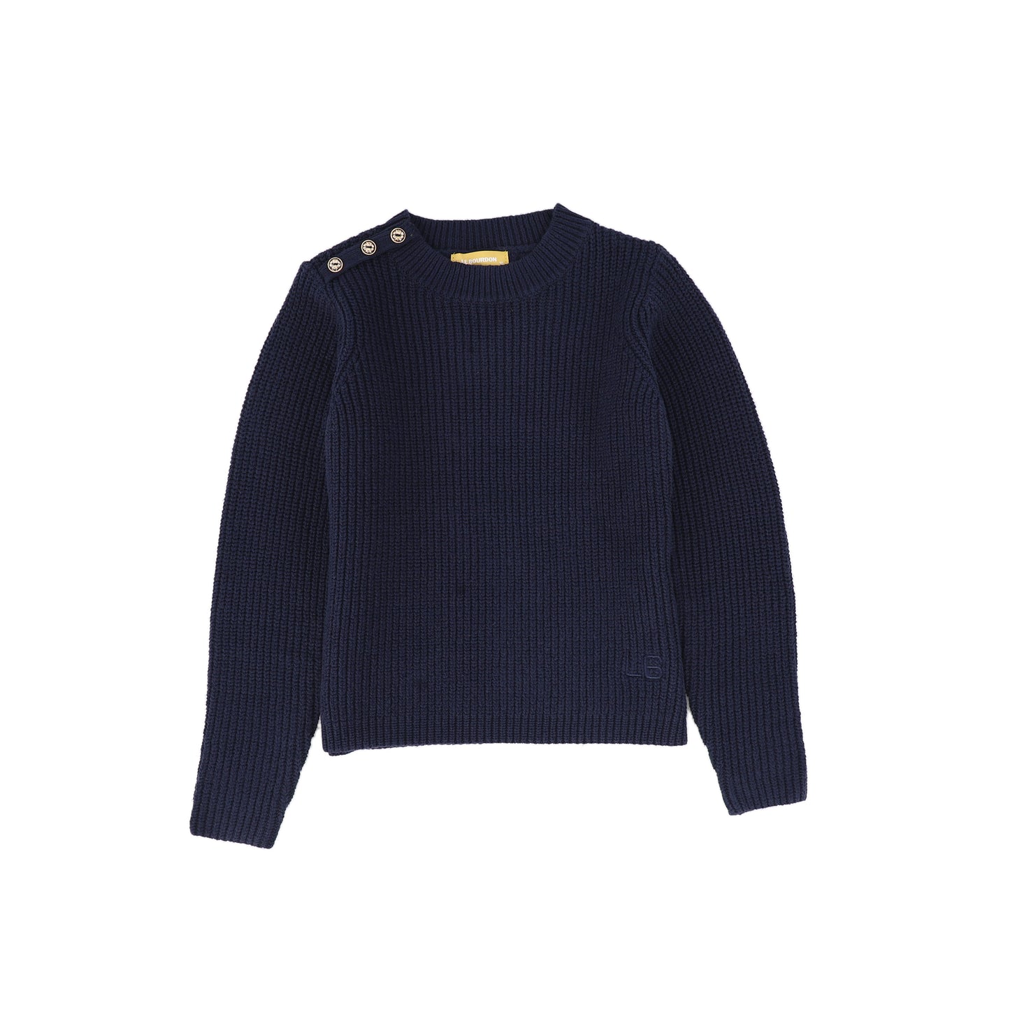 Le Bourdon Navy Ribbed Button Shoulder Sweater