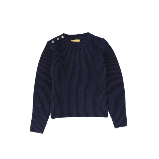 Le Bourdon Navy Ribbed Button Shoulder Sweater [FINAL SALE]