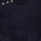 Le Bourdon Navy Ribbed Button Shoulder Sweater [FINAL SALE]