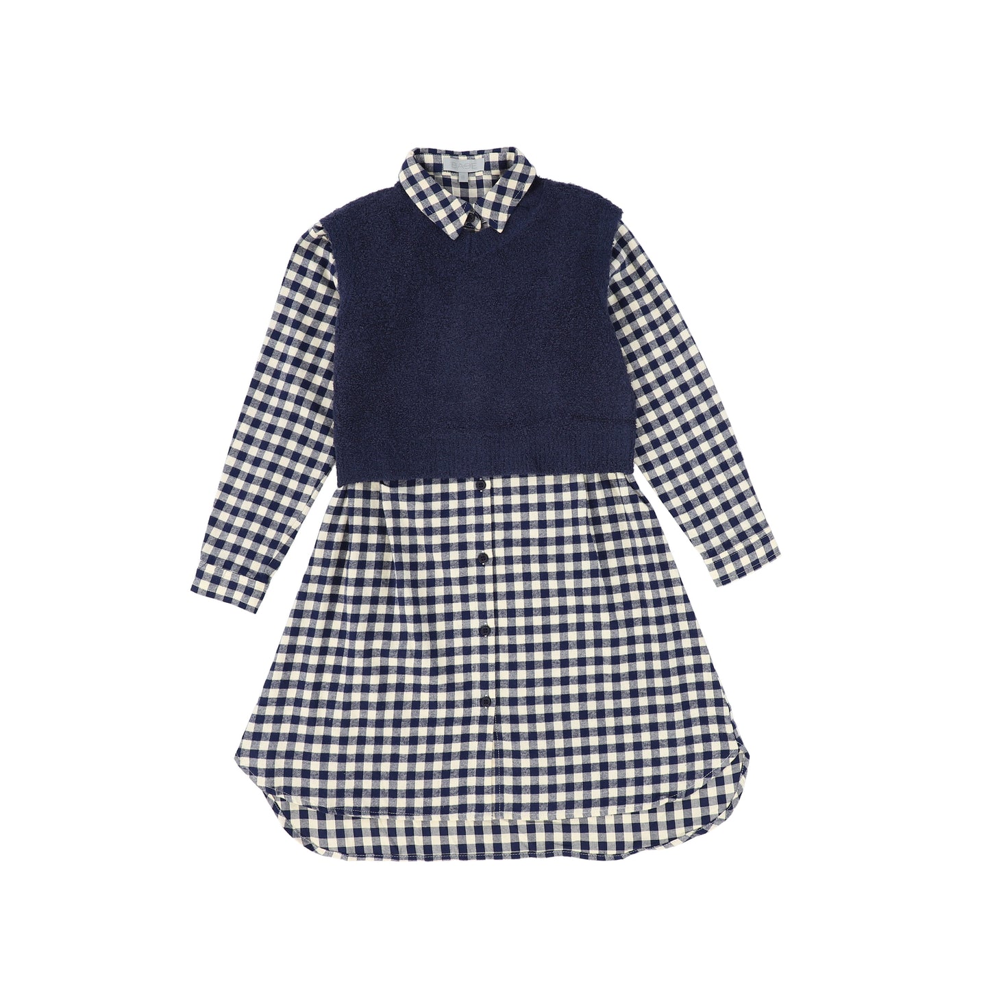 Bace Collection Navy Flannel Gingham Overlay Shirt Dress [FINAL SALE]