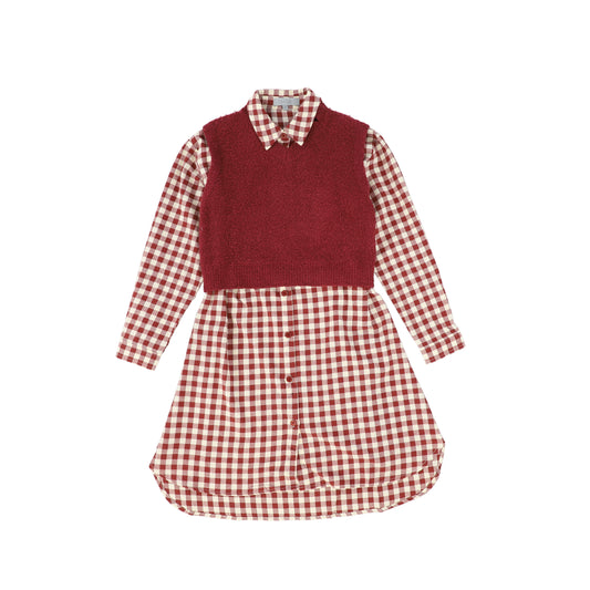 Bace Collection Red Flannel Gingham Overlay Shirt Dress