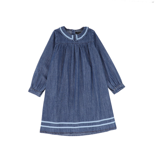 Bamboo Denim Trim Collar Dress [FINAL SALE]