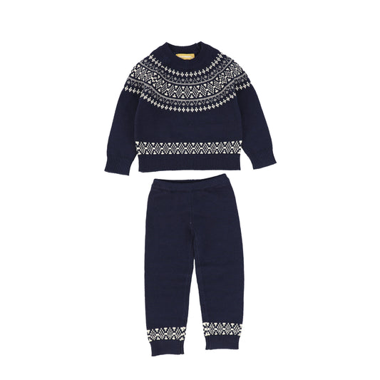 Le Bourdon Navy Fairisle Sweater Set