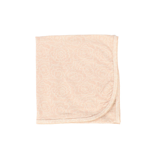 Bebe Jolee Peach Flower Print Scallop Trim Blanket [FINAL SALE]