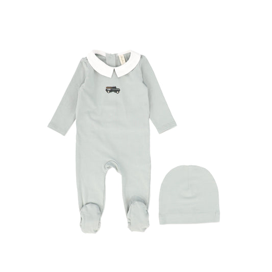 Bebe Jolee Sage Truck Embroidered Footie With Beanie [FINAL SALE]