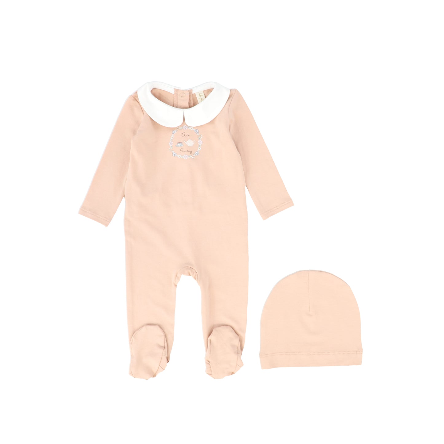 Bebe Jolee Peach Tea Party Embroidered Footie With Beanie [FINAL SALE]