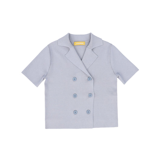 LE BOURDON POWDER BLUE DOUBLE BREASTED KNIT SS CARDIGAN