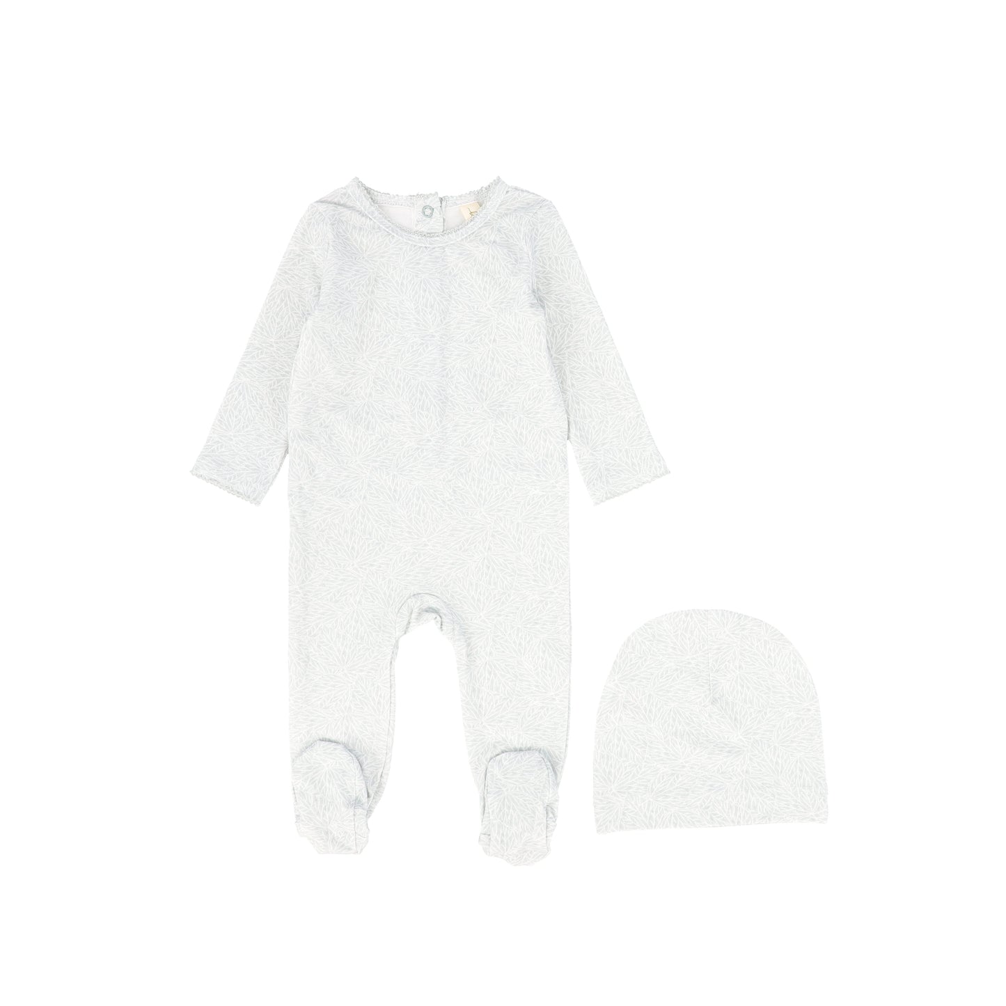 Bebe Jolee Sage Leaf Print Scallop Trim Footie With Beanie [FINAL SALE]