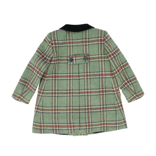 BIRINIT PETIT GREEN CHECKED VELVET COLLAR COAT [Final Sale]