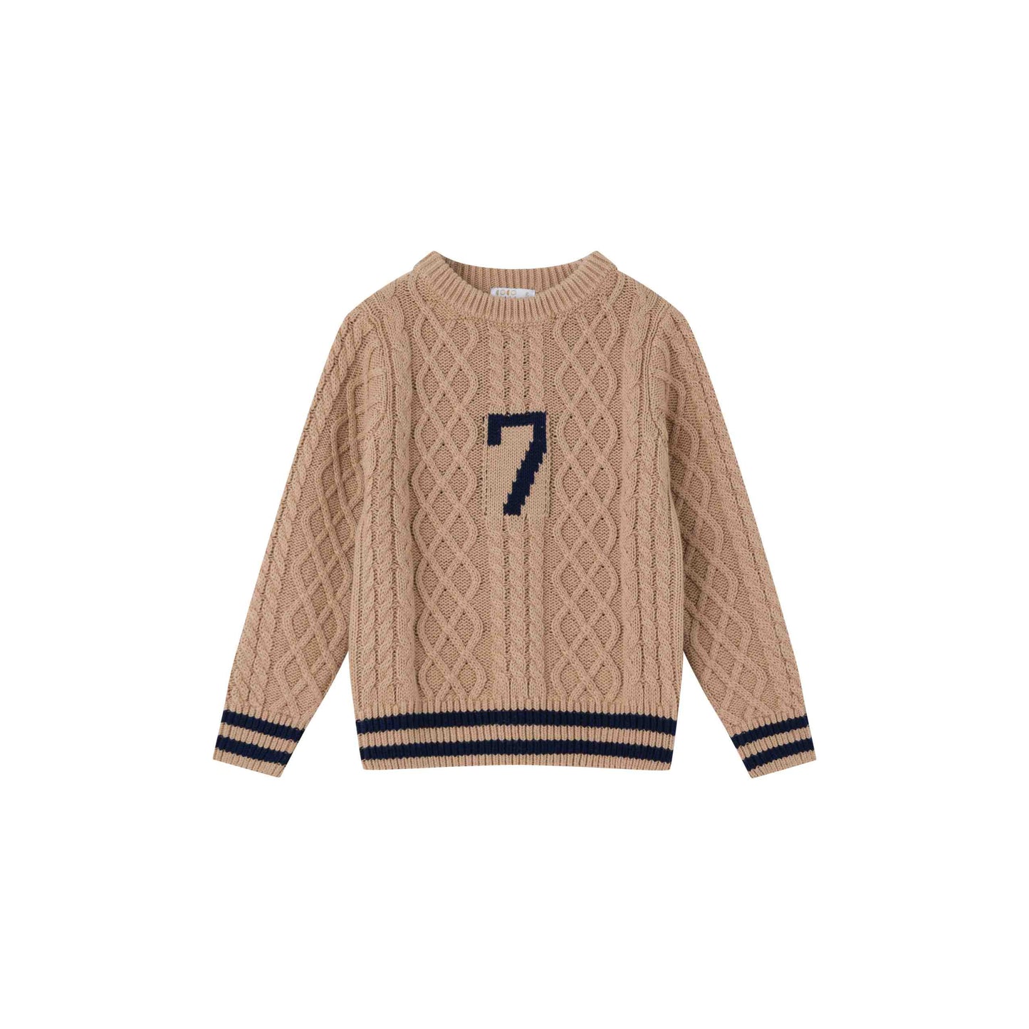 COCO BLANC TAN CABLE KNIT VARSITY SWEATER