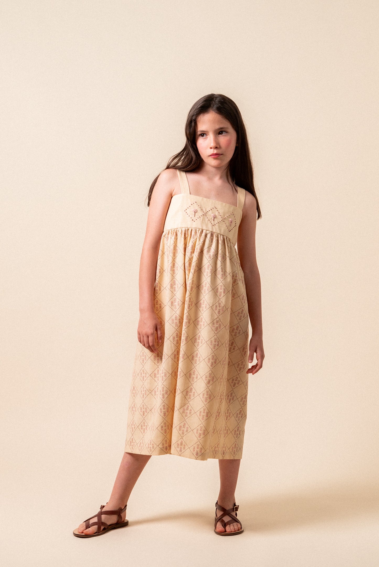 BIRINIT PETIT BEIGE CHECKED EMBROIDERED JUMPER