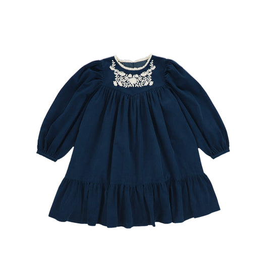 CERA UNA VOLTA BLUE CORDUROY PUFF SLEEVE DRESS [FINAL SALE]