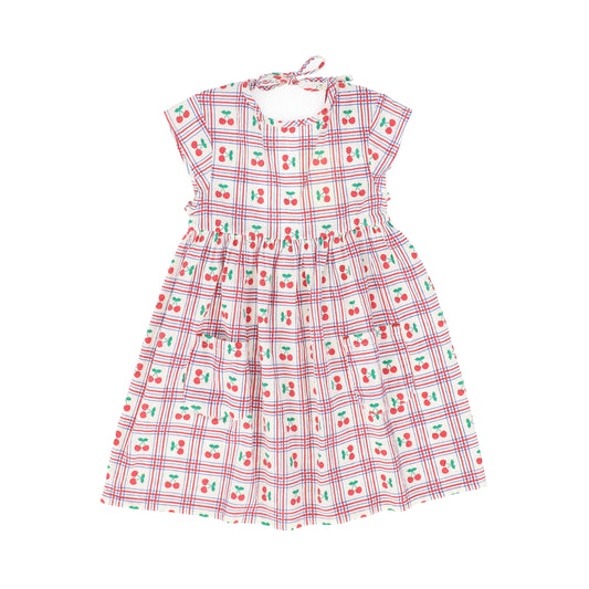 PIUPIUCHICK PINK CHECKED CHERRY PRINT POCKET DRESS
