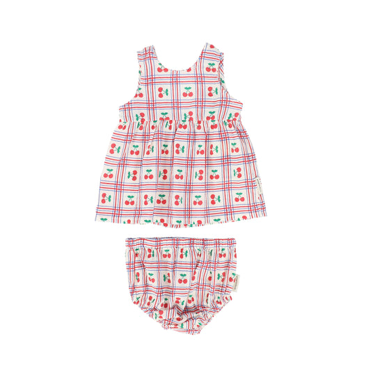 PIUPIUCHICK PINK CHECKED CHERRY PRINT BLOOMER SET
