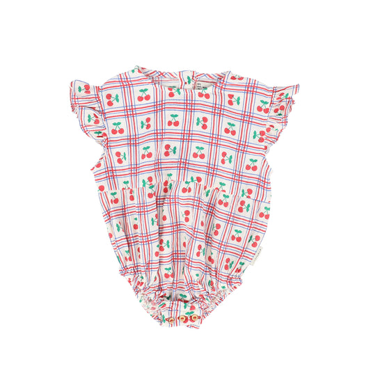 PIUPIUCHICK PINK CHECKED CHERRY PRINT ROMPER