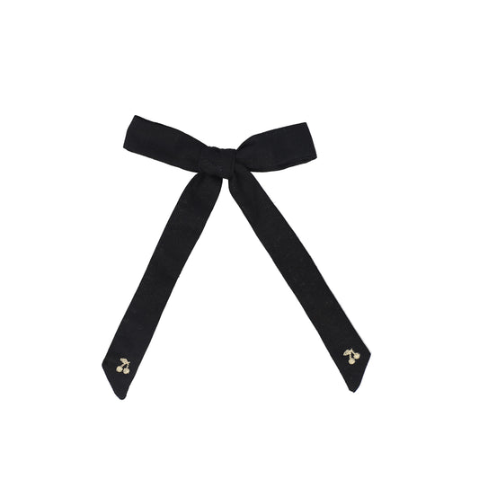 LE ENFANT BLACK EMBROIDERED CHERRY BOW [FINAL SALE]
