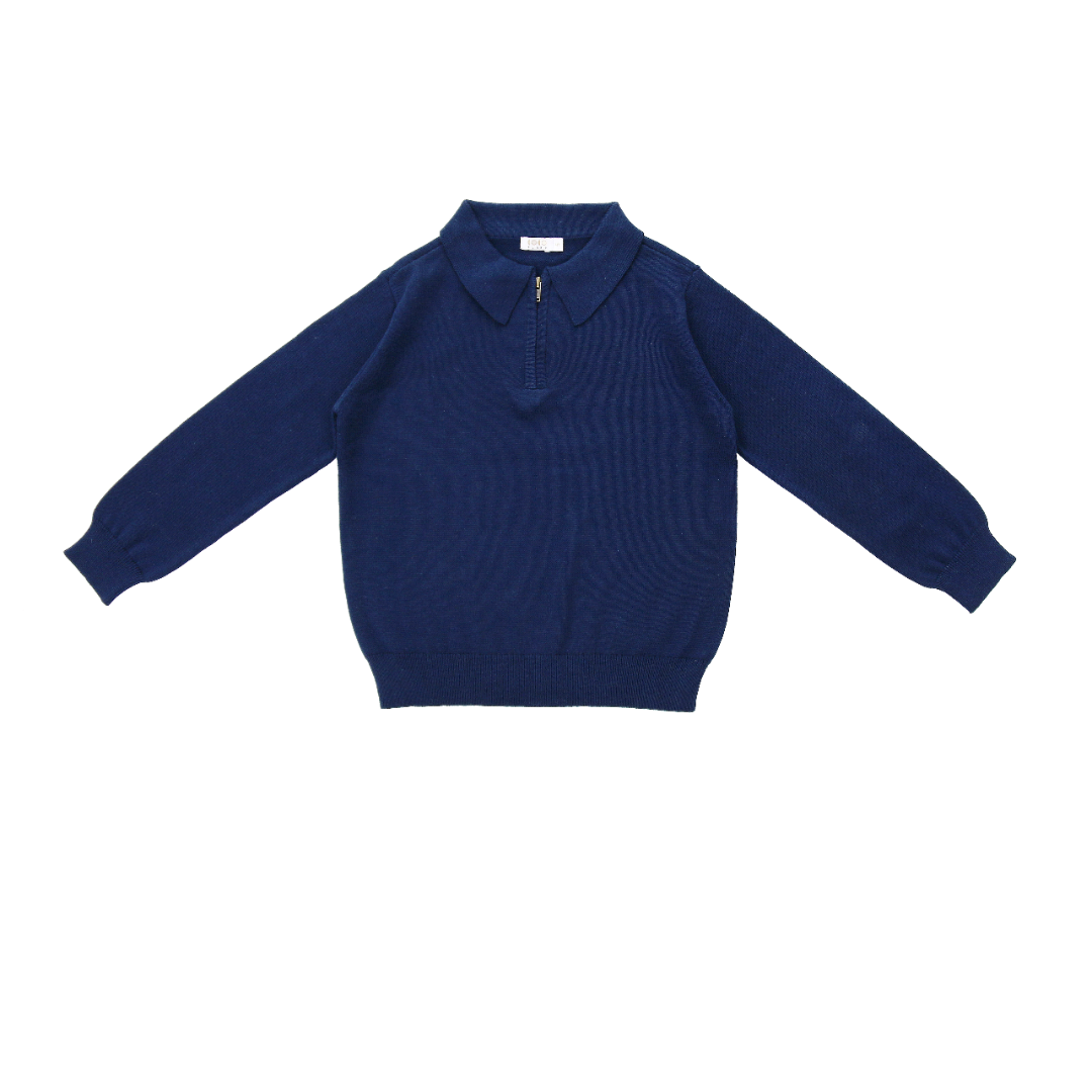 COCO BLANC NAVY ZIPPER POLO
