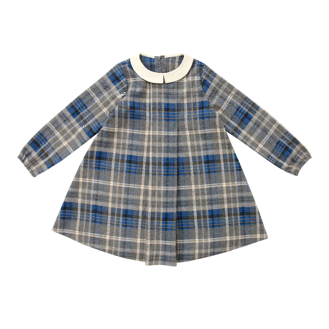 COCO BLANC GREY/BLUE PLAID COLLAR DRESS