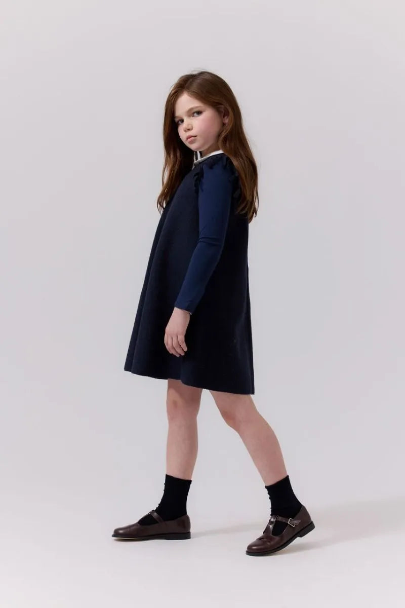 COTTIER NAVY/WHITE PETER PAN COLLAR FRINGE DRESS
