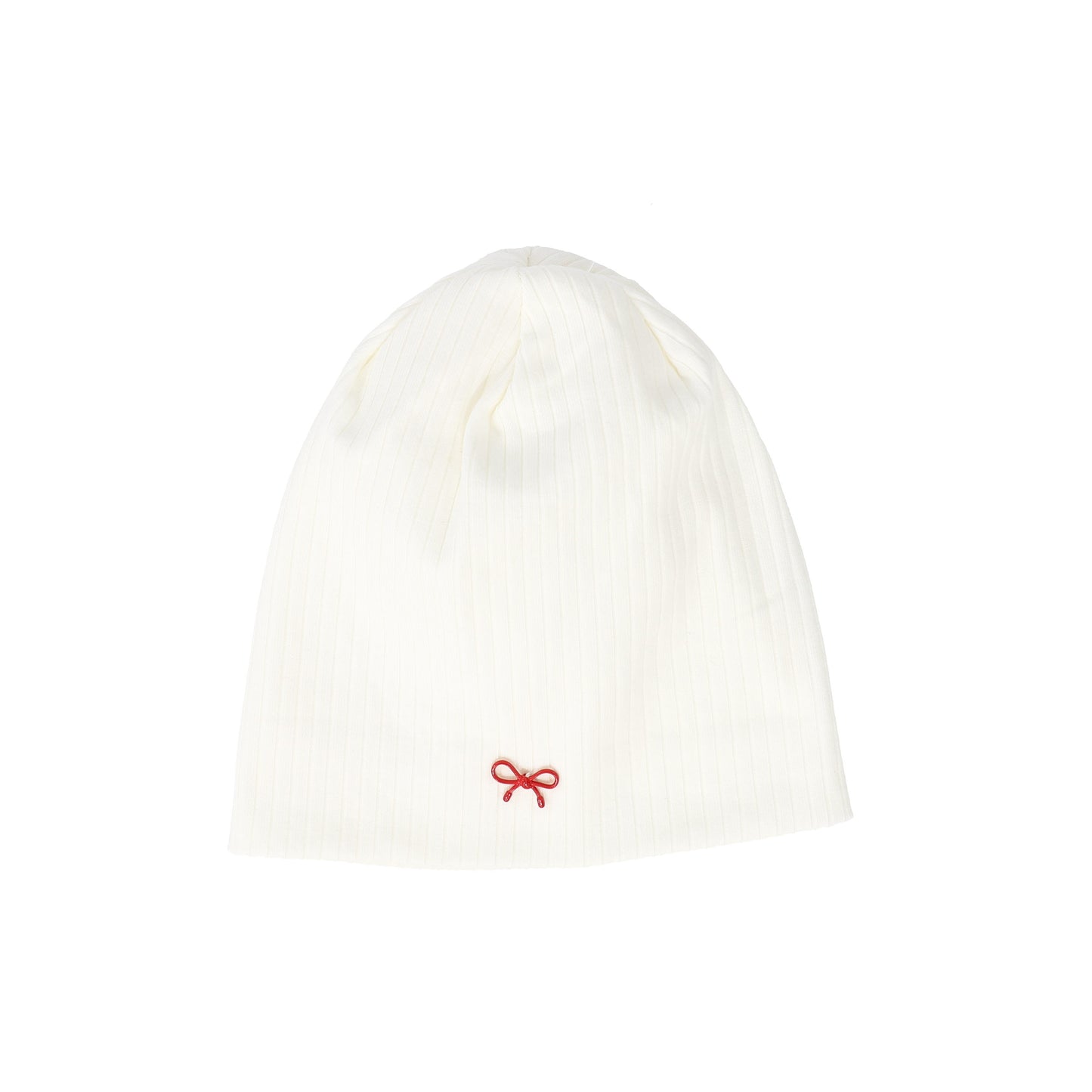BEBE BEAUTE WHITE/RED RIBBED BOW CHARM BEANIE