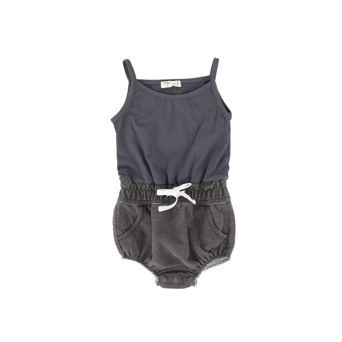 CREW KIDS GREY WAISTED T-SHIRT/DENIM ROMPER