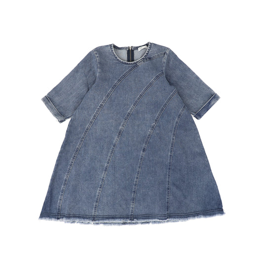 CREW KIDS BLUE DENIM PANEL STITCHED DRESS