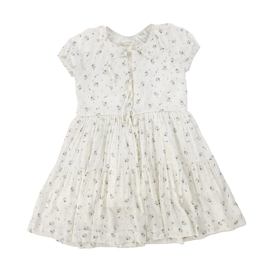 COSMOSOPHIE WHITE / BLUE FLORAL PRINTED SS DRESS