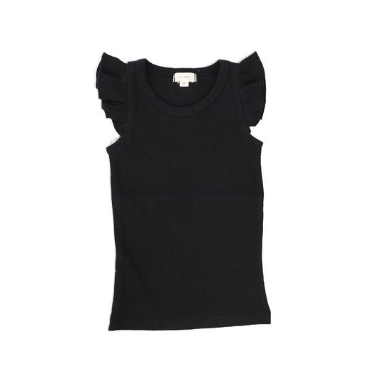 LIL LEGS BLACK RIBBED FLUTTER TANK [FINAL SALE]