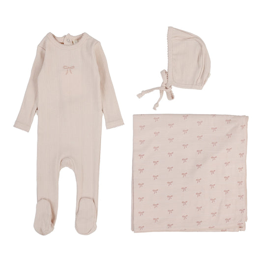 LILETTE SOFT PINK POINTELLE BOW LAYETTE SET