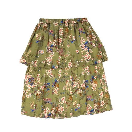 CHRISTINA ROHDE GREEN FLORAL DOUBLE LAYER PLEAT SKIRT