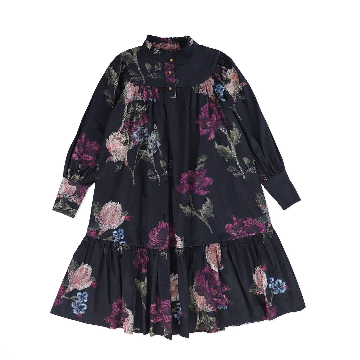 SWEET THREADS NAVY/PURPLE FLORAL TIERED DRESS