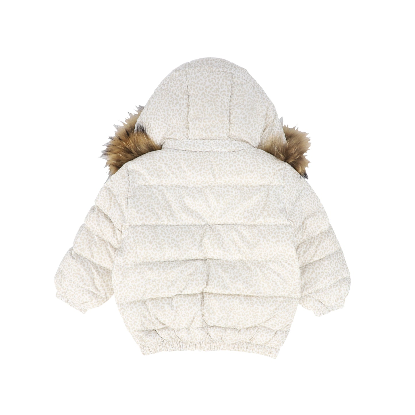 DENALI WHITE/BEIGE LEOPARD FUR TRIM PUFFER COAT