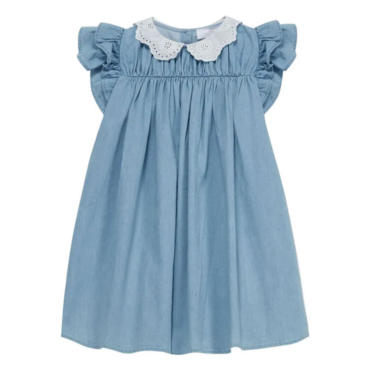 CERA UNA VOLTA BLUE RUFFLE TRIM COLLARED DRESS