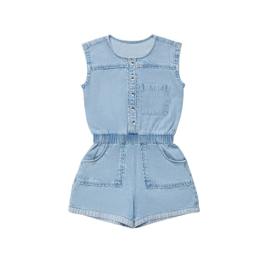 ROOIE AND FRIENDS BLUE DENIM SEAM ROMPER